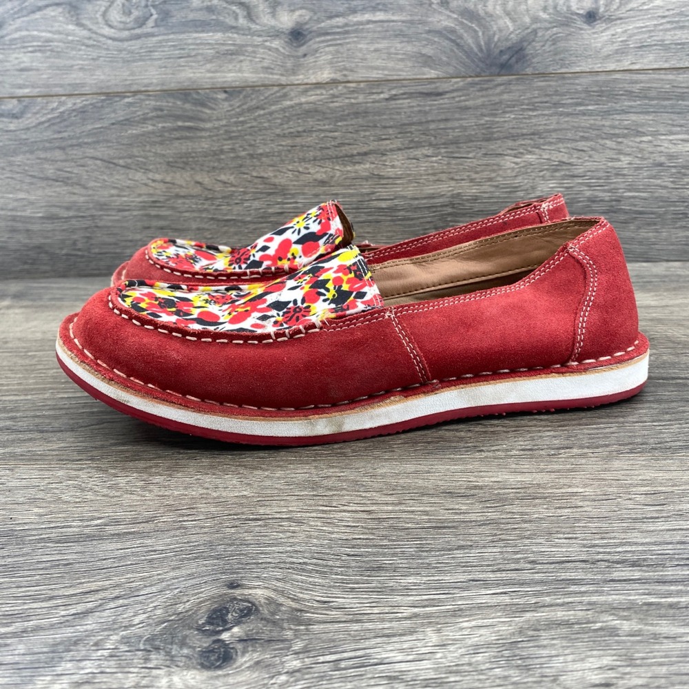 Myra Bag Suede Floral Loafers Womens 9 Red Slip On Moc Toe Boho Shoes